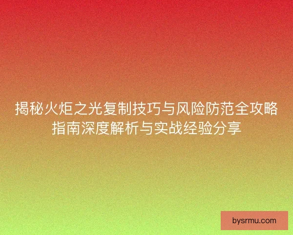 揭秘火炬之光复制技巧与风险防范全攻略指南深度解析与实战经验分享